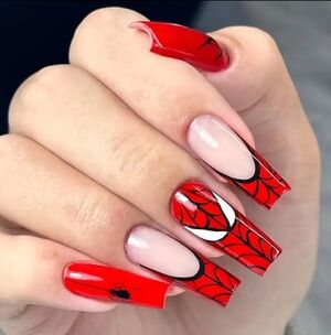 🕸️ Spider-Man & Web Reusable Press On Nail  Kit (OS) Long-Red & Black 🕸️